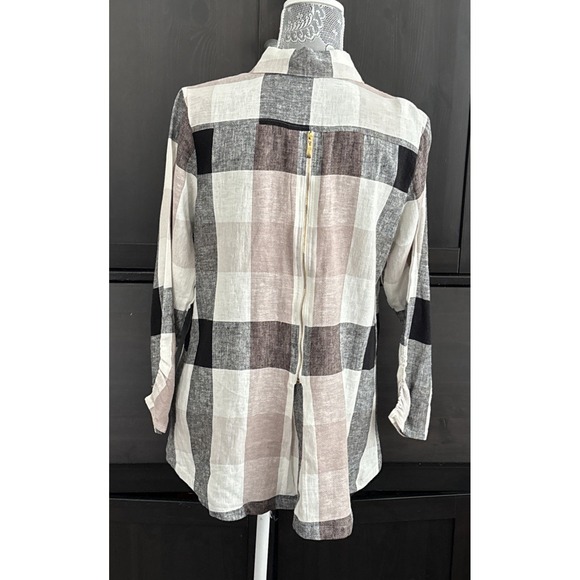 Soft Surroundings Plaid Check Linen Blend Button Up Shirt Back Zip Lagenlook M - Picture 3 of 15
